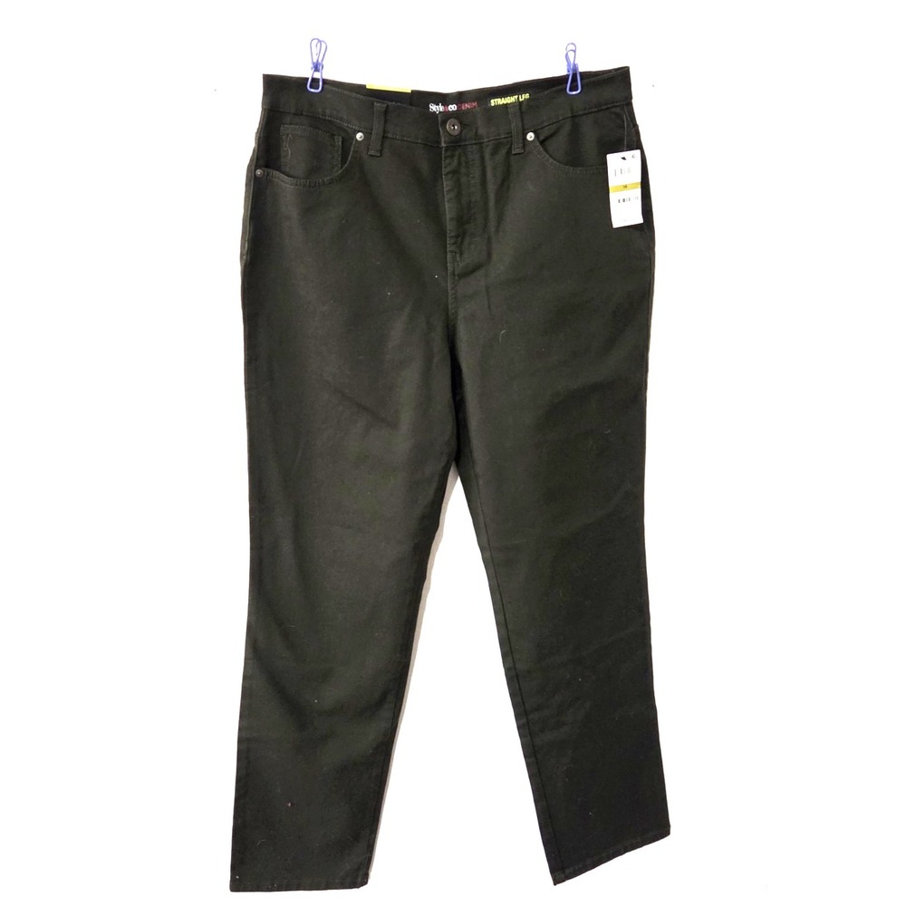NEW‎ Style & Co Denim Tummy Control Jeans Hi-Rise Straight Leg Olive Green   14